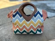 Spring Purse Crossbody Hand Bag Wood Handles Coral Salmon   Spring Purse Crossbody Hand Bag Wood Handles Coral Salmon, yellow, blue, and green colors. Medium Strap. RELIC Spring Purse Crossbody Hand Bag Wood Handles Coral Salmon