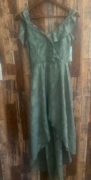 NWT  women's dress with ruffles size xs color sage length 41 bust to bust 15 45 length longest peak