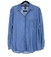 Agnes & Dora Womens Size Medium Long Sleeve Chambray Button Down Shirt Blue