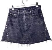 NWT GRLFRND EVA Studded Gusset A-frame black grey Denim mini Skirt sz 28