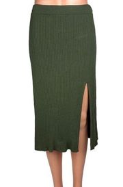 Aritzia Wilfred Sage Frost Olive Green Slit Rib Knit High Rise Midi Skirt Size S