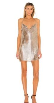 NWT H:ours Revolve Imogen Chainmail Dress in Gold Women’s One Size Fits Most