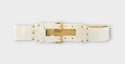 Via Spiga White and Gold Leather Belt with Studs - Size S