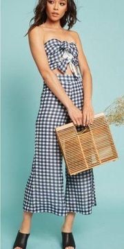 SKYLAR + MADISON Jumpsuit Size Small Gingham Navy White Cutout Tie Front Light