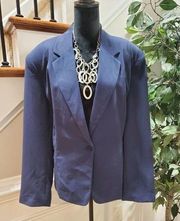 Ashley Stewart Women Blue Solid Rayon Long Sleeve Single Breasted Blazer Size 20