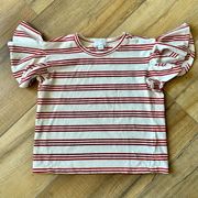 Ten Sixty Sherman Top XS Cream Red Stripe Women Short Sleeve Ruffle Crew