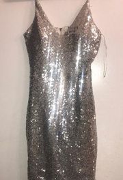 - Mind Code Silver Sequin Strappy Bodycon Dress M