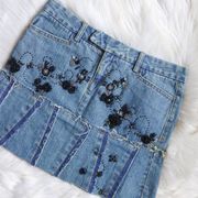 Denim Mini Skirt With Black Beaded Embellishments