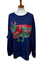 Holiday Time Christmas Sweatshirt Dinosaur Blue Size 2X