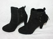 Metaphor Women's Black Faux Suede 4" Heels Side Zip Back Lace Ankle Boots Size:8