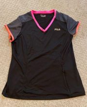 FILA Sport Performance Black V-Neck Short Sleeve Top