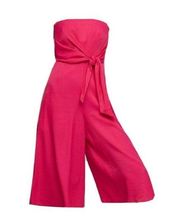 NWT Anthropologie Maeve Brin in Rose Pink Strapless Wide Crop Leg Jumpsuit 8