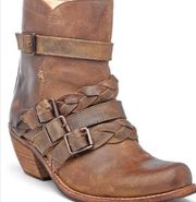 Anthro Latigo Paz Braid Booties Boho Brown Leather Western Boots Women’s Size 10