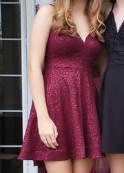 Maroon Sequin Lace Homecoming Dress