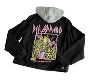 Via Penny Lane Reworked Apparel Def Leppard Custom Distressed Black Denim Jacket