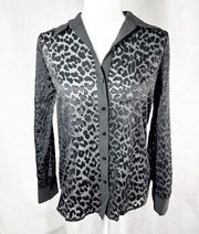 L’AGENCE Sheer Leopard Long Sleeve Top Size XS Black