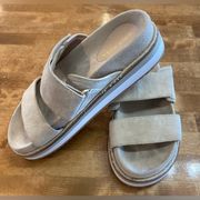 COLE HAAN Cloudfeel Platform Slide Sandal Suede and Leather Size 7 Beige White