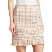 Akris Punto Cream Multi Cotton Blend Fringe Hem Tweed Mini Skirt