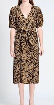 FAITHFULL THE BRAND ELFRIDA Leopard Print Wrap 
Midi dress  XS