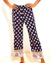 Cropped Floral Palazzo Pants with Drawstring Size XS