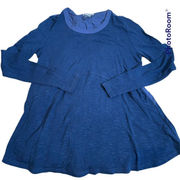 ESLEY Small Longsleeve Faux Button Back Knit Top Blouse Heather Navy Blue