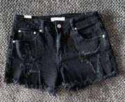 Black Distressed Denim Shorts 