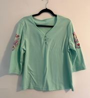 Embroidered Essential Knit Sweetheart Tee 3/4 sleeve size L