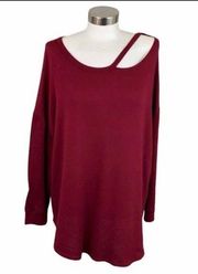 NEW! MOA MOA Woman Cut Neck Stretchy Knit Top Red