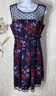 Women's Large Sleeveless Floral Fit & Flare Dress