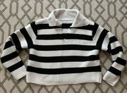 Black & White Striped Polo Crop Sweater Large