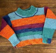 Womens boxy chunky hand knit crew neck  short sweater fabulous