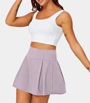 NWT  High Waisted Pleated Side Pocket 2-in-1 Plain Skirt in Pink Purple