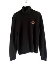 LAUREN  Chunky Knit Turtleneck Sweater Women’s Black W/ Gold Logo