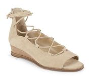 Vince Camuto Rochela Suede Wedge Sandal Lace-up Tan Peep Toe Size 7.5