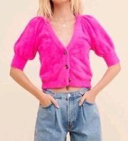 For Love & Lemons Bright Pink Chateau Fuzzy Cardigan Size XS $250