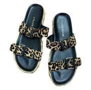 Donald Pliner womens 9 Larabee slide sandals leopard leather platform black stra