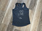 Sz M Tri Blend Gray Racerback Tank Top “Go Live” Print