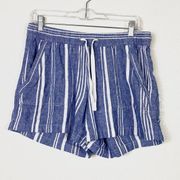 Nautica Blue & White Striped Linen Blend Pull On Shorts