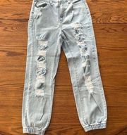 Vanilla Star Designed in New York Light Faded Distressed Elastic Hem Jeans