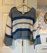 blue striped v neck sweater