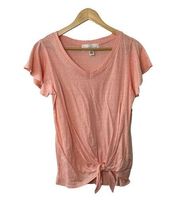 French Laundry Pink Flutter Sleeve V-Neck Knot Front T-Shirt Women's Medium New