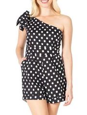 BCBGMaxAzria Black White Polka Dot One Shoulder Bow Accent Romper size Small