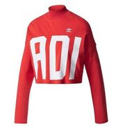 Adidas  Originals Bold Age Graphic Cropped Mock Neck Long Sleeve Sweatshirt Red.