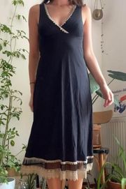 Vintage Y2K Black Midi Slip Dress With Lace Trim