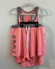 DKNY Pajama Set Neon Coral & Grey Tank & Shorts Sz M NWT Donna Karan New York