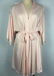 Laundry by Shelli Segal Pink Thigh Length Elegant Satin Robe with Lace Trim