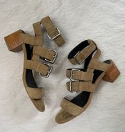 Ilana Tan Suede Strappy Block Heel Sandals