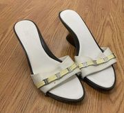Salvatore Ferragamo off white leather wedge sandals size US 7.5B