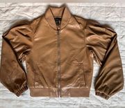 House of Harlow 1960 Tan Faux Leather Puff Sleeve Bomber Jacket - Small