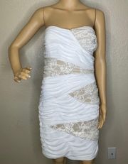 Bodycon Strapless Ruffled Dress Gold White size XL